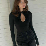Women Jumpsuit Spring Sexy Turtleneck Hollow-out Long Sleeve Jumpsuit