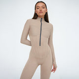 Women Jumpsuit Autumn and Winter Long Sleeves High Elastic Zipper Jumpsuit