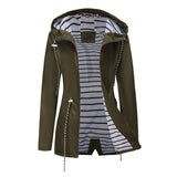Women's Trench Coat Long-Sleeved Waterproof Mid-Length Trench Coat Women's Hooded Striped Raincoat