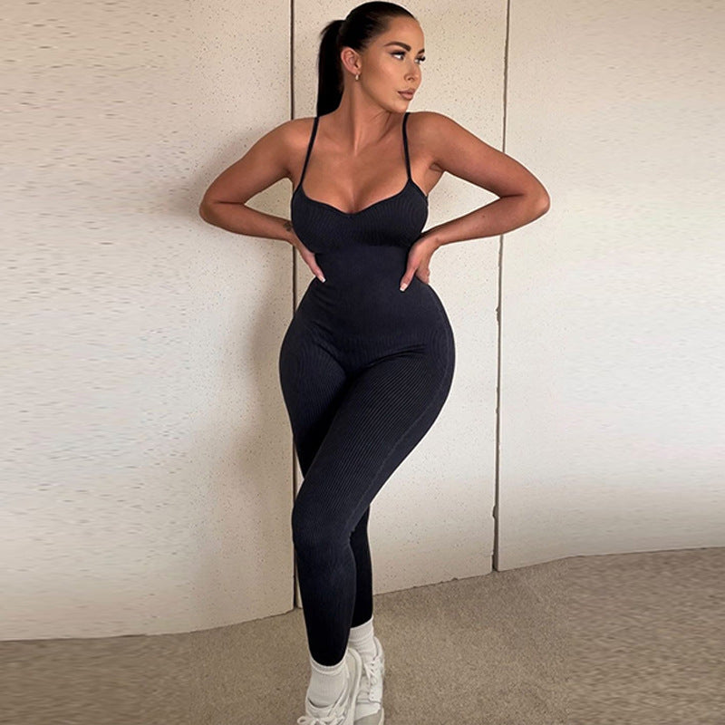 Women Jumpsuit Spring V-neck Backless Slim Fit Jumpsuit