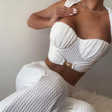 Women T-shirt Fall/Winter Sexy Slim Hip Wide Leg Pants Casual Suit