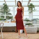 Women Dress V-neck Strap Sheath Dress Midi Dress