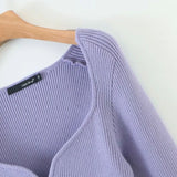 Women Sweater Knitwear Vintage Low-Neck Sweater Spring and Autumn Long Sleeve Short Top