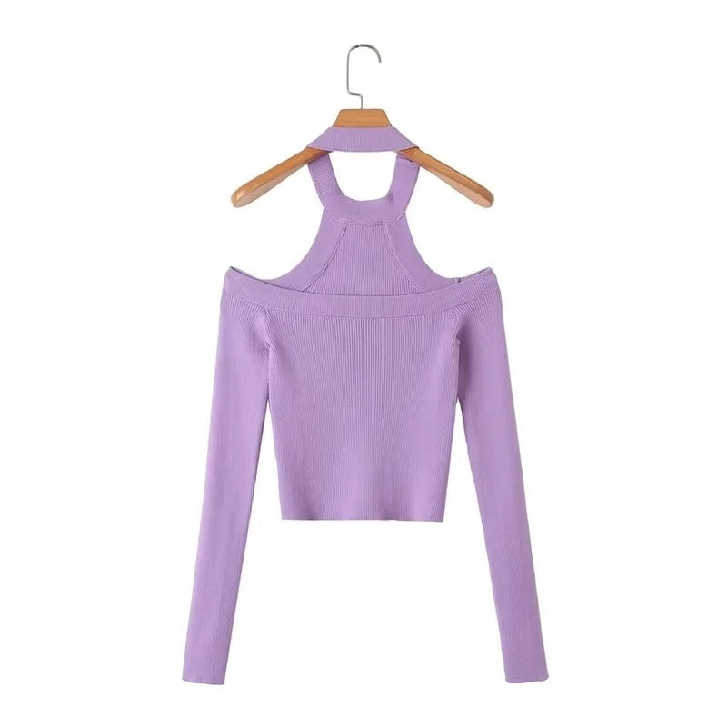 Women Sweater Knitwear Sexy Knitted Cold-Shoulder Bodycon Top Autumn Vintage Sexy Base Shirt