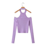 Women Sweater Knitwear Sexy Knitted Cold-Shoulder Bodycon Top Autumn Vintage Sexy Base Shirt