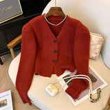 Women Knitted Cardigan Bow Button V-neck Knitted Cardigan Short Autumn and Winter Sweater