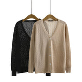 Women Sweater Knitwear Hollow-out Knitted Cardigan Women's Thin Coat Loose V-neck Sweater