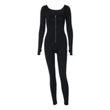 Women Jumpsuit Winter Slim-Fit Zipper Long Sleeve Jumpsuit