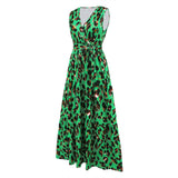Women Date Dress Summer Leopard Print Maxi Dress