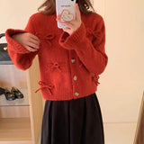 Women Knitwear Spring and Autumn round Neck Bow Sweaters Cardigan