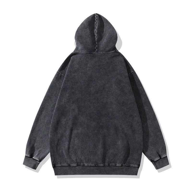 Men Hoodie Anime Print Vintage Washed and Worn Terry Hooded Sweater