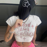 Women T-shirt Spring/Summer Letters Rhinestone Navel Slim-Fit Short-Sleeved T-shirt