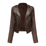 Red Leather Jacket Spring and Autumn Leather Women's Rivet Coat Zipper Leather Jacket