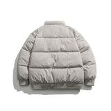 Unisex Winter Cotton Coat Color Letter Print Stand-up Collar Cotton-Padded Clothes Vintage Loose and Warm Cotton Jacket