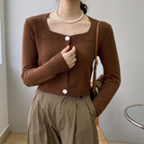 Women Cardigan Sweater Autumn Sweater Cardigan Retro Square Collar Knitwear Top Short Coat 8t8183