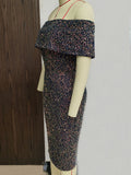 Women Evening Gown Sexy Retro Backless Green Sequins Dress