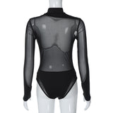 Women Jumpsuit Winter Sexy Mesh See-through Slim-Fit Long-Sleeved Jumpsuit (Hawthaw0412)