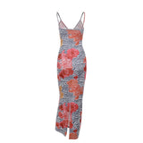 Women Dresses Summer Slim Fit Long Dress Sexy Leopard Strap Dress