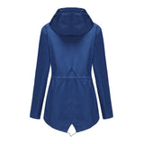 Women's Trench Coat Long-Sleeved Waterproof Mid-Length Trench Coat Women's Hooded Striped Raincoat