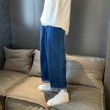 Men Jeans Vintage Light Elastic Waist Jeans Straight Loose Pants