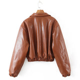 Women Leather Jacket Fall/Winter Leather Jacket Coat Women's Loose Lapels PU Leather Motorcycle Top