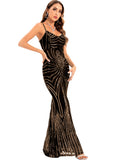 Women's Evening Gown Evening Dress Sexy Strap Vintage Sequins Dress