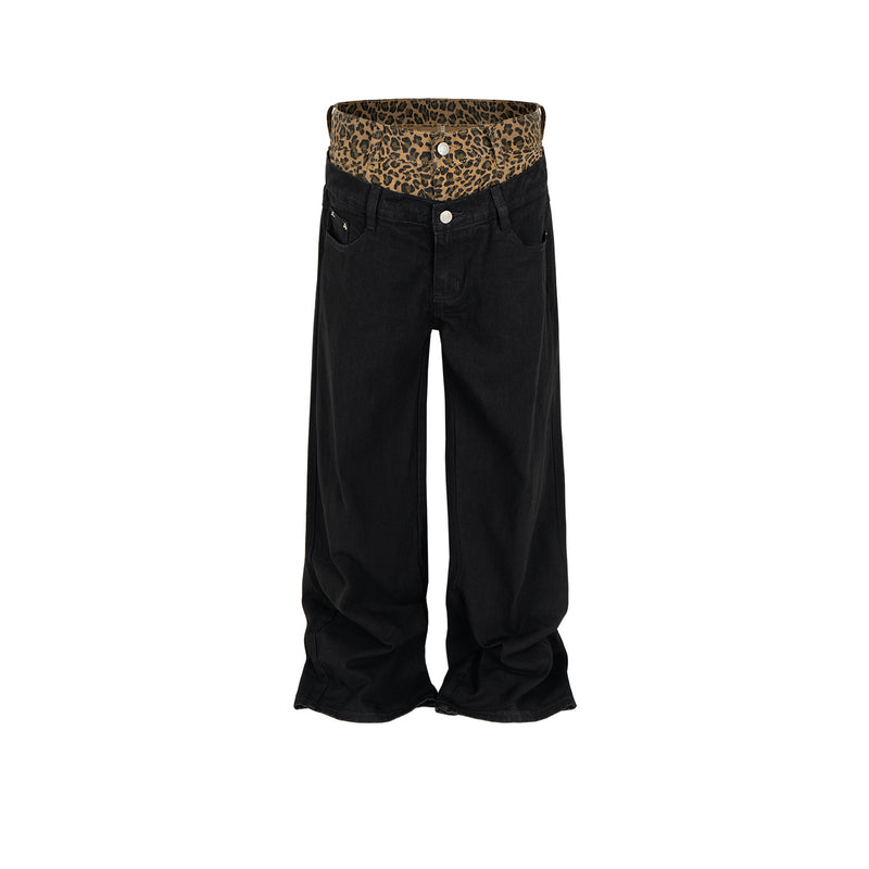 MIJKO Men's Vintage Pants MIJKO Splicing Straight Jeans Men's and Women's Trousers