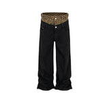 MIJKO Men's Vintage Pants MIJKO Splicing Straight Jeans Men's and Women's Trousers