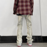 Men Jeans Loose Straight Hiphop Draping Rivet Overalls