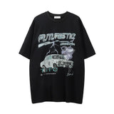 Men Vintage T-Shirt Car Printed Short Sleeve T-shirt Loose round Neck