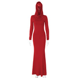 Women Dresses Fall Slim Fit Hooded Long Sleeve Dress