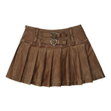 Women Skirt High Waist PU Leather Skirt Pleated Skirt