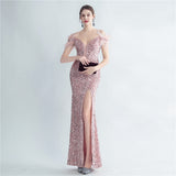 Harlem Nights Outfits Velvet High-Density Sequined Fishtail Evening Dress