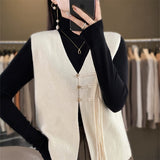 Women Knitwear Spring and Autumn V-neck Knitwear Loose Vest