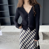 Women Cardigan Sweater Autumn Cardigan Coat V-neck Collarbone Knitted Sweater 8t8216