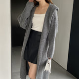 Women Cardigan Sweater Autumn Knitted Cardigan Long Sleeve Loose Long Hooded Sweater W2377
