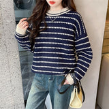 Women Knitted Pullover Sweater Women Loose Long Sleeve Top Autumn and Winter Loose Striped