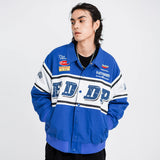 Men Jacket Coat Racing Suit Men's Color Matching Color Contrast Embroidered Letter Jacket Coat Loose