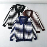 Women Sweater Knitwear Polo Collar Striped Knitted Cardigan Single-Breasted Sweater Coat