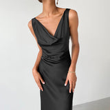 Women Dress Spring Black Sheath Dress Long Skirt