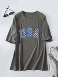 Crew neck short-sleeved usa printed T-shirt casual and loose