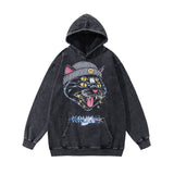 Men Hoodie Retro Punk Cartoon Printed Heavy Wash Hoodie