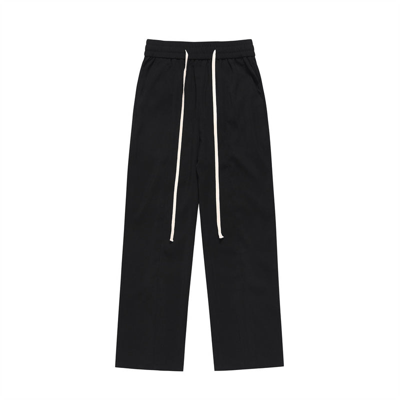 Men Sweatpants Fastener Decoration Straight Casual Pants Men's Loose Drawstring Elastic Waist Wide Leg Pants