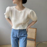 Women Knitted T-shirt Summer Knitted Top Short T-shirt