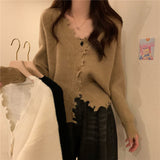 Women Knitted Cardigan V-neck Hole Autumn Sweater Coat