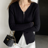 Women Cardigan Sweater Fall Slim Fit Zipper Knitted Cardigan Long Sleeve Sweater 8t8307