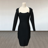 Women Evening Dress Long Sleeve Bandage One-Piece Dress Elegant Slim Dress