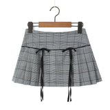 Women Skirt Summer Bow Plaid Pleated Skirt