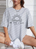 Sun Graphic Loose Sports Short Sleeves Top, Round Neck