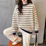Women Knitted Pullover Sweater Women Loose Long Sleeve Top Autumn and Winter Loose Striped